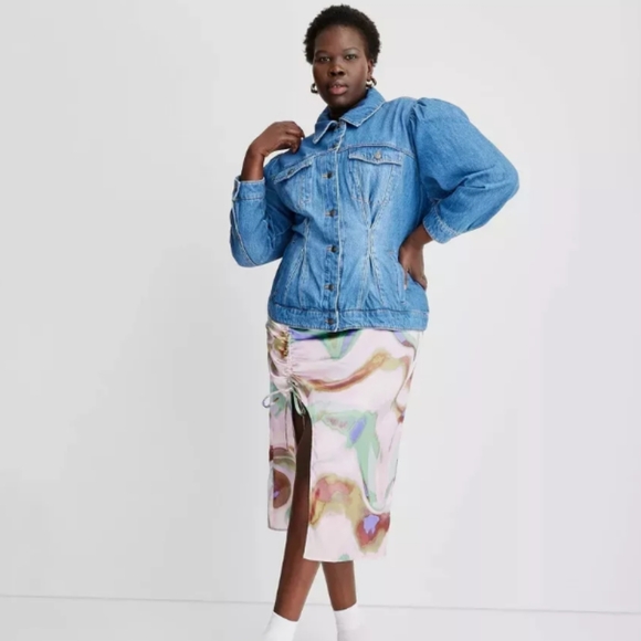 Future Collective Marbled Silk Curved Hem Midi Skirt - Picture 15 of 16